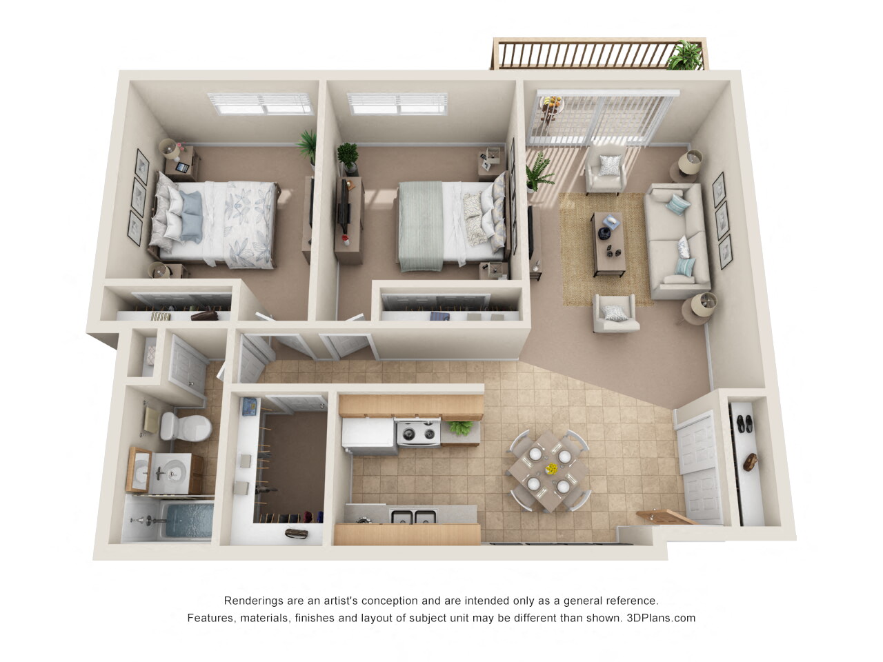 Floor plan for 2 beds, 1 bath, 813 sqft